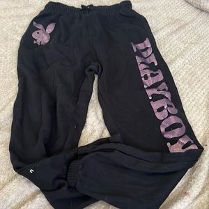 Black joggers with pink glitter letters, playboy